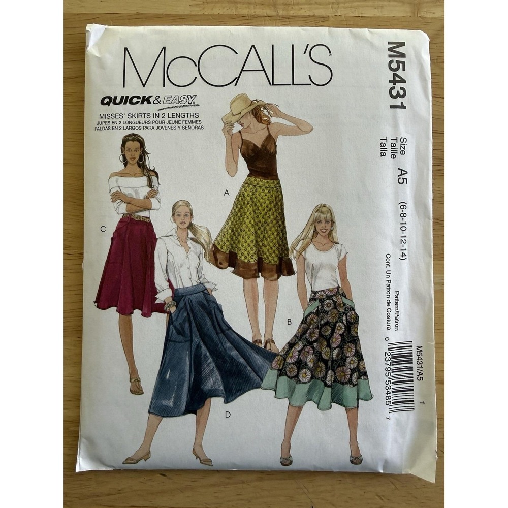 McCall's Pattern M5431 Misses' 2-Length Flared Skirt w Pockets Size 6-14 UC